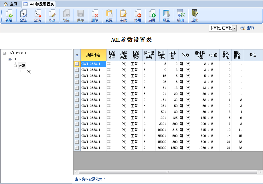 AQL参数设置表